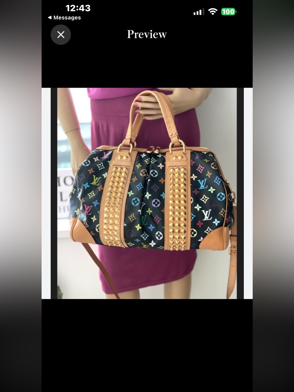 Auth Louis Vuitton Courtney GM Multicolor Murakami  Black Cross body han…